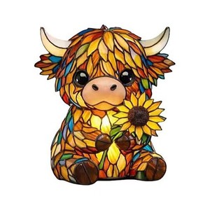 Colorful Highland Bull LED Night Light Resin Ornament Tap Control <b>USB</b> Powered Cartoon Animal Statue For Home Decor - Product Image 3