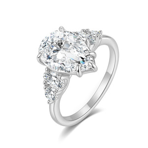 Bague en argent sterling S925 avec moissanite en forme de poire, trois pierres, luxe léger, plaqué or, bicolore, pour femme, fiançailles, mode - Product Image 2