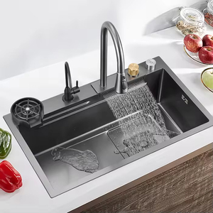 Fregadero de cocina de un solo tazón hecho a mano negro 304 Acero inoxidable estilo cuadrado de un agujero - Product Image 6