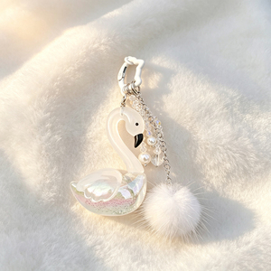 Shimmer White Swan Acrylic Keychain Quicksand Design With Pom Pom Pearl Chain Fashion <b>Ladies</b> Handbag <b>Keyring</b> - Product Image 1