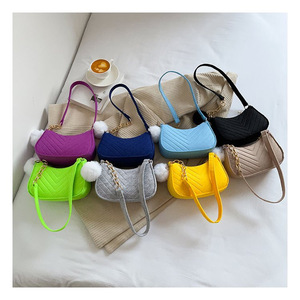 Shoulder Handbags Markdown Sale Women's Shoulder Bags Fashion Casual Underarm Bags Solid Color Chain Bag with <b>Plush</b> Ball - Product Image 2