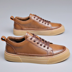 Chaussures plates décontractées pour homme en cuir de vachette véritable rétro personnalisées 2021, confortables et à lacets - Product Image 3