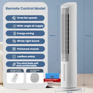 Ventilateur de refroidissement sur colonne avec réservoir <span class=keywords><strong>d</strong></span>'eau de 3 L, refroidisseur <span class=keywords><strong>d</strong></span>'<span class=keywords><strong>air</strong></span> évaporatif de 75 W avec commande mécanique ou à distance |   Ventilateur oscillant de refroidissement UE - Product Image 2