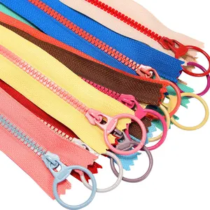 Zíperes de plástico #5 com anel de elevação e zíperes de vislon para sacos de costura DIY, com zíperes de resina para artesanato, com 6 polegadas (15 cm)