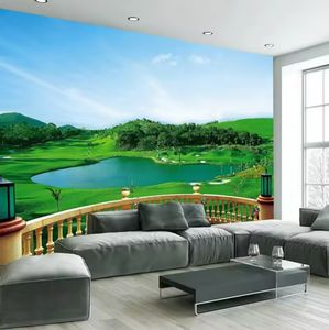 Personalizado 3D estéreo balcón Campo <span class=keywords><strong>de</strong></span> Golf verde impermeable pared Mural sala <span class=keywords><strong>de</strong></span> estar Fondo pared decoración papel tapiz - Product Image 1