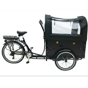 Dutch 3 Wheel Electric Cargo Bike With Front 4 Kids Seat Wood Box Family Bike Cargo Tricycle EU Warehouse Stock