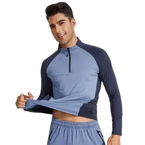 Camiseta ajustada de manga larga para hombre, ropa de entrenamiento para correr de secado rápido, deportes al aire libre, con media cremallera, novedad de otoño e invierno