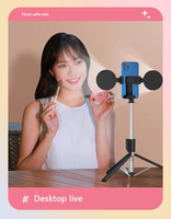 Support de téléphone réglable rose avec anneau lumineux LED antidérapant et compatible Bluetooth pour TikTok et le streaming en direct
