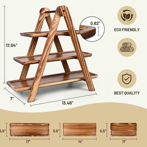 High Quality Solid Acacia Wood Three-Tier Serving Tray Modern Design Polished Eco-Friendly Party Tray Wholesale - Product Image 2
