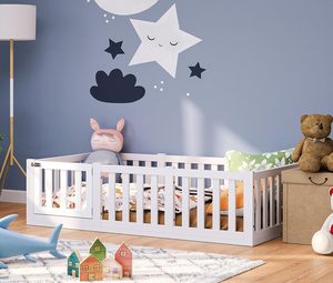 Lit pour enfants pour garçons et filles en pin massif Protection contre les chutes et <span class=keywords><strong>sommier</strong></span> peint - Product Image 1