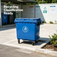 Conteneur à déchets multifonctionnel pour événements et foires, 660L, sur roues, avec couvercle rabattable et poignées latérales