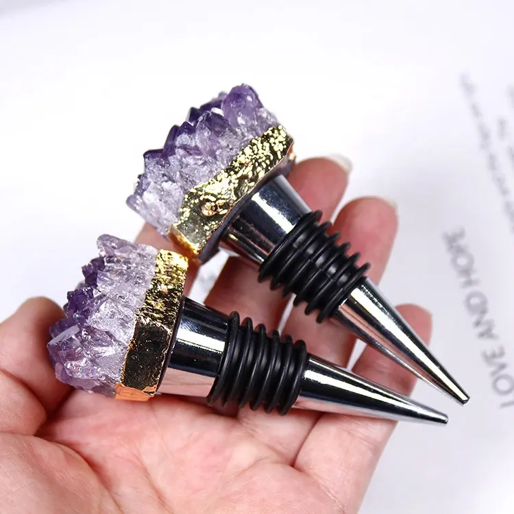 Premium Quality Custom Amethyst Cluster Geode Crystal Wine Stoppers Natural Gemstone Bottle Stopper Wine