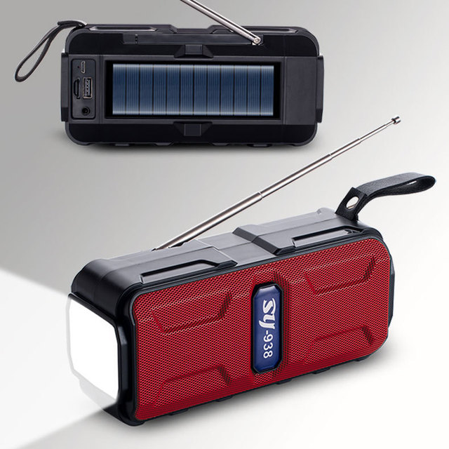 Solar Powered Bluetooth Speaker with Microphone 5.1 Sound Amplifier for Outdoor with USB AUX TF Card FM Radio
