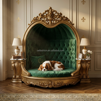 Lit Canapé de Luxe Traditionnel pour Animaux de Compagnie, en Bois Massif, Style Baroque Français, en Velours Capitonnée, Meuble pour Animaux pour Appartement, Villa et Hôtel
