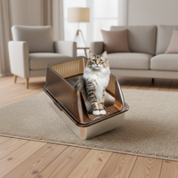 Bac à litière pour chat en acier inoxydable extra large avec couvercle en plastique latéral haut 60cm * 40cm XL Accessoire Bac à litière pour chat