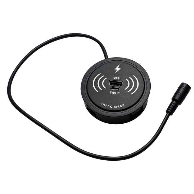 Embedded 15W Fast Wireless Charger Recessed Round Design With USB-A Type-C Port for Desk Nightstand Furniture Charging