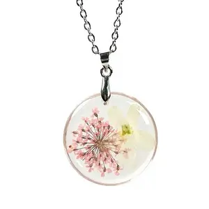 2023 New Design simple style handmade modern resin pressed dried flower necklace