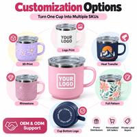 Gobelet miniature personnalisé de 5 oz avec poignée et couvercle, intérieur en acier inoxydable 304, 9 couleurs, OEM ODM, cadeau promotionnel
