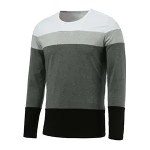 Superior quality contrast sewing panel stripe body fitted men long sleeve t shirt for men clothing wholesales Bangladesh