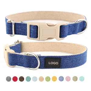 Manufacturer Wholesale Adjustable 100% Natural Eco-Friendly Organic Hemp Custom Logo Hemp Heavy Duty Pet Dog Necklace Collar