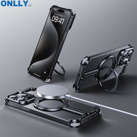 Étui de téléphone avec béquille de charge sans fil magnétique en métal aluminium au design unique pour iPhone 15 Pro Max 14 13 pour S23 S24 ultra