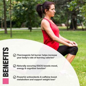 Pastillas para Adelgazar con Té Verde para Adultos, 45% EGCG, Quemador de Grasa Abdominal, Acelerador del Metabolismo y Supresor del Apetito, 120 Cápsulas - Product Image 3