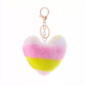 Porte-clés <span class=keywords><strong>pompon</strong></span> <span class=keywords><strong>en</strong></span> fausse <span class=keywords><strong>fourrure</strong></span> de lapin, 5 pièces, porte-clés multicolore, <span class=keywords><strong>en</strong></span> forme de cœur, boule bouffante, vente <span class=keywords><strong>en</strong></span> gros - Product Image 4