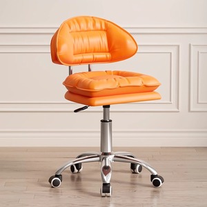 Office Chair Adjustable Height Swivel Seat Orange <b>Leather</b> Look Desk Chair For Home Office Workstation - Product Image 1