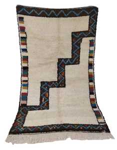 Alfombra Beni Ourain Azilal hecha a mano de lana bereber marroquí, patrón de pasillo rectangular personalizable para acampar, viajes, picnics de oración - Product Image 1