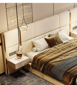<span class=keywords><strong>Stile</strong></span> minimalista italiano lussuoso letto matrimoniale luce di lusso <span class=keywords><strong>modernista</strong></span> ampia camera da letto ampia testiera in pelle Villa collezione - Product Image 5