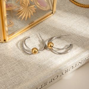 European and American Ins Style Stainless Steel <b>Earrings</b> with Fashionable Opening PVD Gold-plated Steel <b>Ball</b> <b>Earrings</b> for Women - Product Image 3