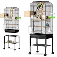 Cage à oiseaux MBOX 137,5x47x37cm à 2 niveaux avec roulettes, plateau amovible, mangeoire anti-éclaboussures, échelle pour calopsites/oiseaux de taille moyenne, noir, Chine
