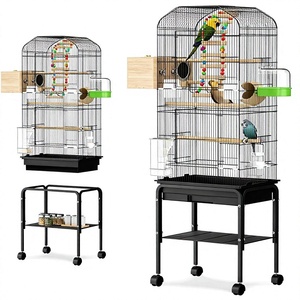 قفص طيور MBOX مقاس 137.5×47×37 سم، طبقتين مع عجلات، صينية قابلة للإزالة، وعاء طعام مضاد للتناثر، سلم للطيور المتوسطة/الكبيرة، أسود، صنع في الصين - Product Image 1