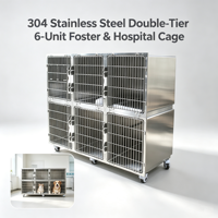 Cage modulaire à 6 compartiments en acier inoxydable pour clinique vétérinaire, pour chiens et chats, soins intensifs, récupération, hébergement, avec roues