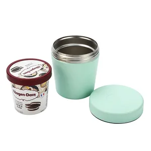 16oz Stainless Steel Double Wall Vacuum Insulation Ice Cream Can Cooler Pint Cup Reuse Container Keep Ice Cream Frozen