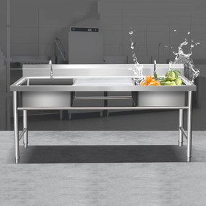 อ่างล้างจานสแตนเลสหนา304สระเดียวสามแพลตฟอร์มสำหรับใช้ในครัวเรือนเชิงพาณิชย์ - Product Image 4