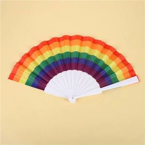 Éventails pliants multicolores en mosaïque faits à la main, en plastique, effet arc-en-ciel - Product Image 2