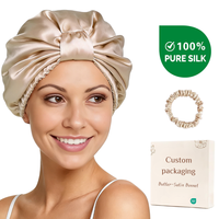 Ensemble de bonnets QINGYAN en soie de mûrier 100% avec logo personnalisé, bonnet en soie réglable double couche pour femme, foulard en soie, bonnet de nuit