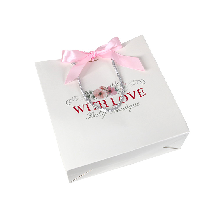 Hot Sales High Quality Customized Hot Stamp White Luxury Paper Bag Thank You Bags And Box Set For Boutique