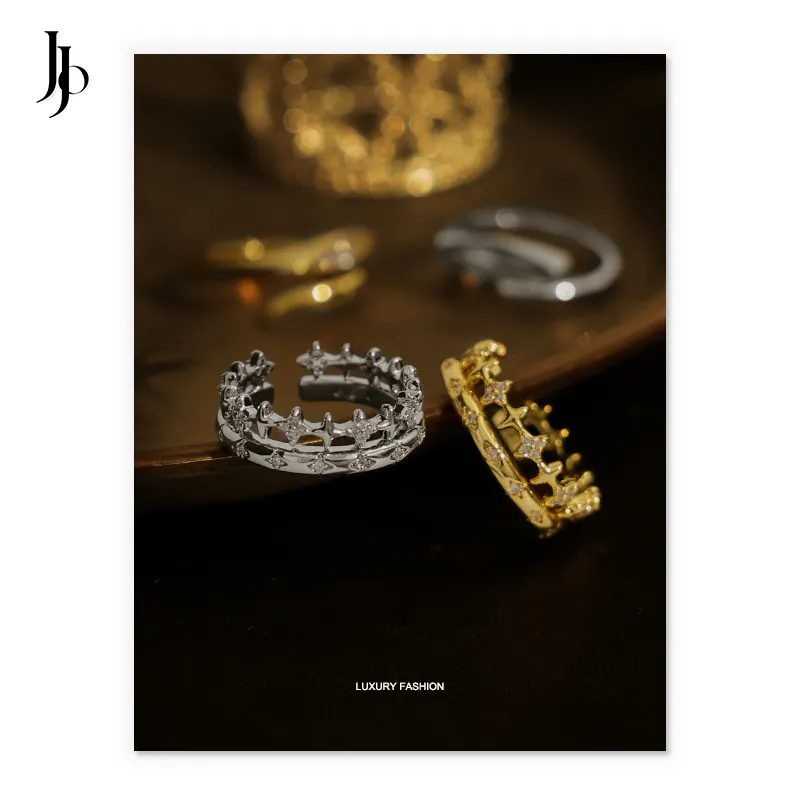 JOJO Moda 2023 delicada 18k banhado a ouro anéis de luxo para as mulheres coroa forma design bling zircão anéis elegantes senhoras