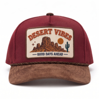 Casquette de baseball personnalisée à 5 panneaux avec corde, visière en daim, patch brodé, style vintage, pour l'extérieur, snapback, marque privée, vente en gros