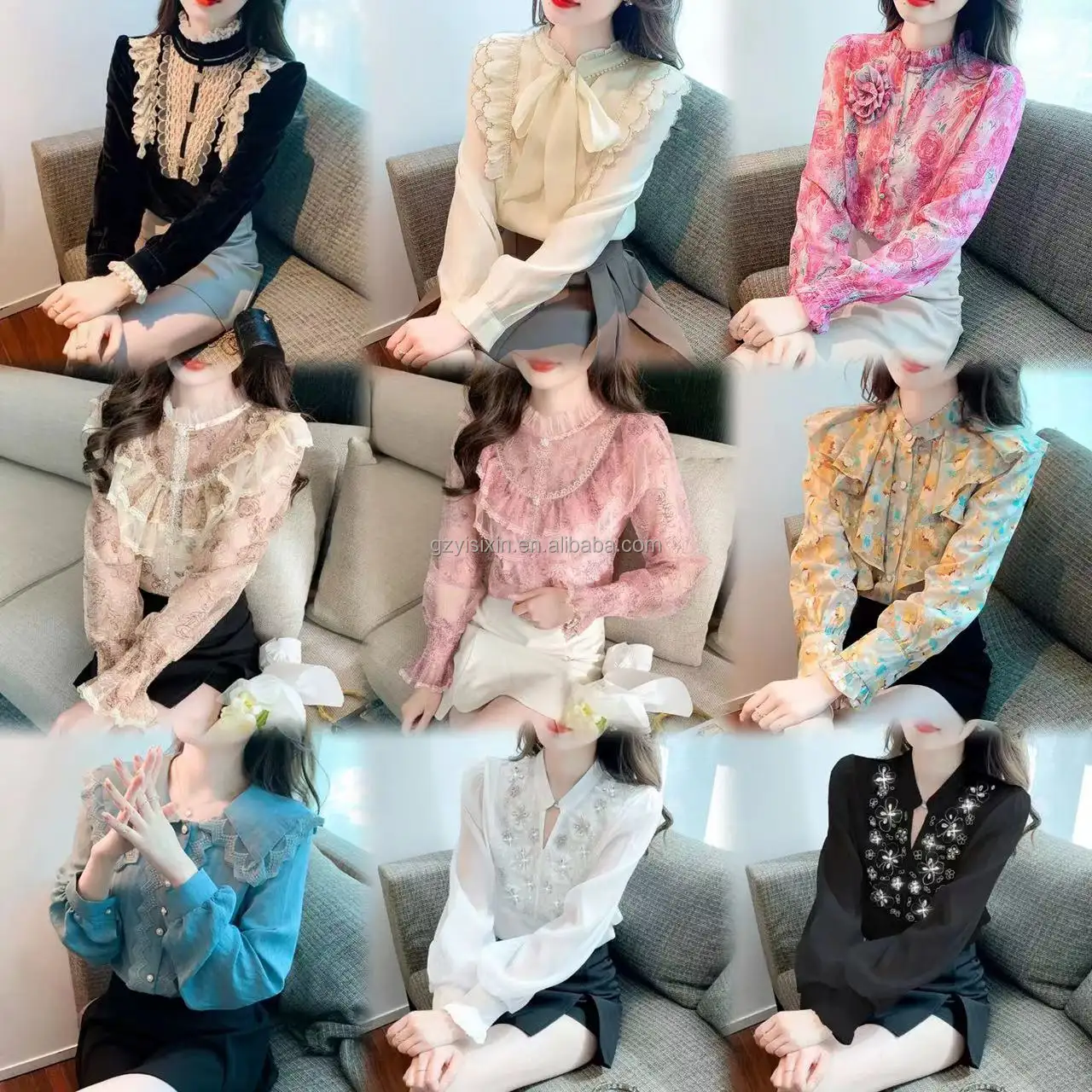 أحدث القمصان النسائية العارضة بالجملة ملابس علوية بأكمام طويلة مطبوعة بسوستة ملابس نسائية بلوزات نسائية 2024