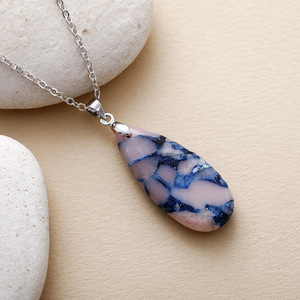 Pendentif en forme <span class=keywords><strong>de</strong></span> larme d'opale bleue pour femmes <span class=keywords><strong>collier</strong></span> Boho Chic bijoux en pierre naturelle élégante chaîne en argent déclaration <span class=keywords><strong>collier</strong></span> <span class=keywords><strong>de</strong></span> mode - Product Image 5