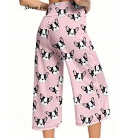 Pantalon large court ultra doux pour femme, imprimé bouledogue français rose vif, taille haute, effet ventre plat, pour le yoga, la détente et le quotidien