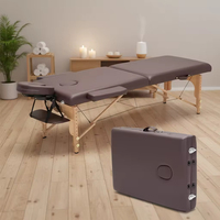 Table de massage multifonctionnelle pliable en cuir PU et bois, lit de massage portable pour salon de beauté