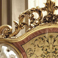 Ensemble de lit King Size en bois de bouleau réglable de luxe français avec incrustation de feuilles d'or, couleur personnalisable et design écologique