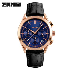 SKMEI9127นาฬิกาควอตซ์6พินมัลติฟังก์ชันกันน้ำสำหรับผู้ชายเคสหนังทันสมัย - Product Image 3