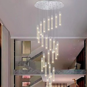 Moderno lujo vestíbulo escalera colgante tubo de cristal colgante luz Oro Grande largo candelabro personalizado para Villa - Product Image 4