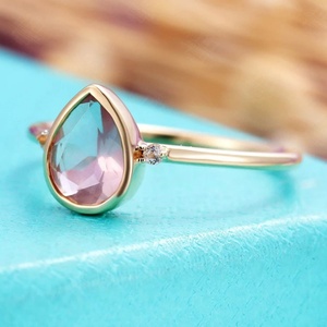 แหวนเงินแท้ 925 ประดับพลอยโทแพซสีขาวทรงลูกแพร์สำหรับผู้หญิง แหวนหมั้นประดับโรสควอตซ์ - Product Image 4