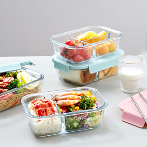 Set di Contenitori in <span class=keywords><strong>Vetro</strong></span> Quadrati Resistenti al Calore, <span class=keywords><strong>Scatole</strong></span> Trasparenti Rettangolari per Alimenti con Coperchio a Chiusura Ermetica e Divisorio - Product Image 2